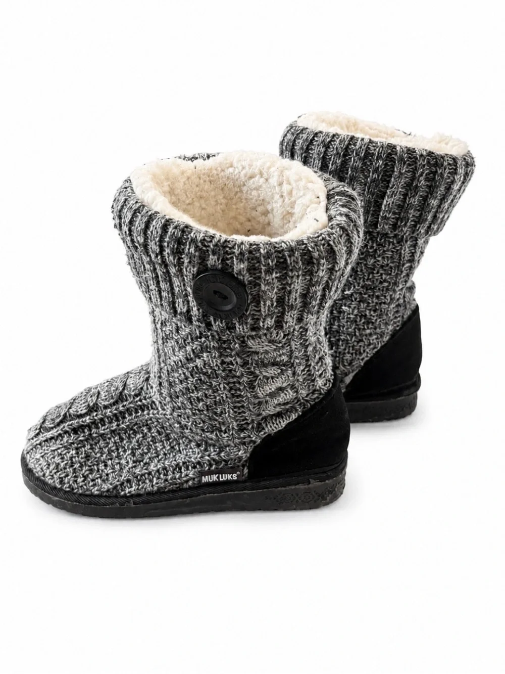 Muk Luks Big Girls Size 6 Black & Grey Knit Button Boots